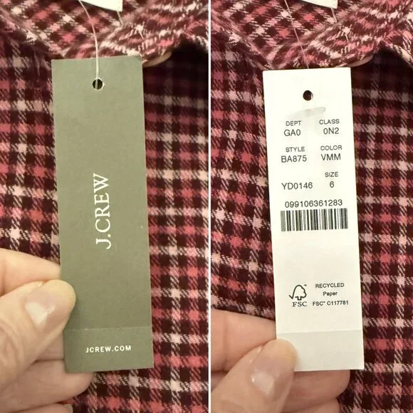 J Crew Red Plaid Shirt Womens Size 6 Flannel Button Down Classic Fit NWT Casual - Picture 7 of 10